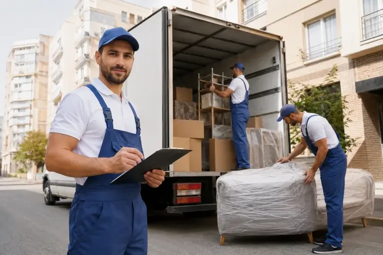 تیم باربری گل‌بار کرج کنار کامیون در حال بررسی چک‌لیست و وسایل